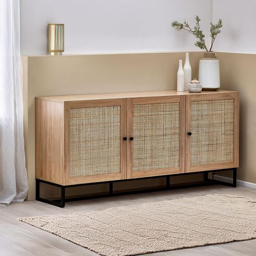 Padstow Oak and Rattan 160cm Large Sideboard - 3 Doors
