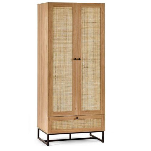 Padstow Oak and Rattan 2 Door 1 Drawer Double Wardrobe