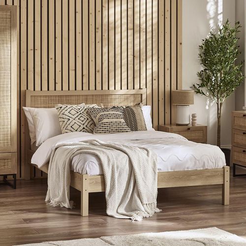 Padstow Oak and Rattan Bed - Sizes Available