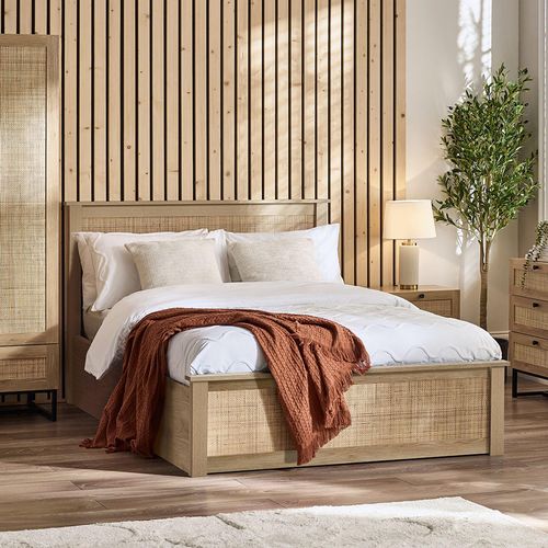 Padstow Oak and Rattan Ottoman Bed - Sizes Available