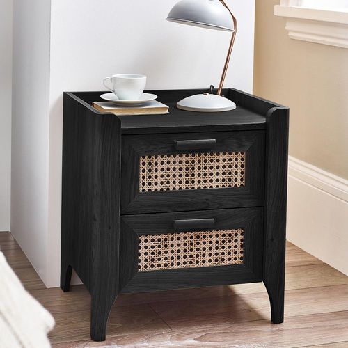 Sydney Black and Faux 2 Drawer Bedside Cabinet