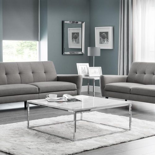 Scala White Marble Effect and Chrome 90cm Square Coffee Table