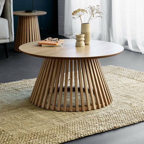 Ollie Natural Oak Round Coffee Table with Slatted Base