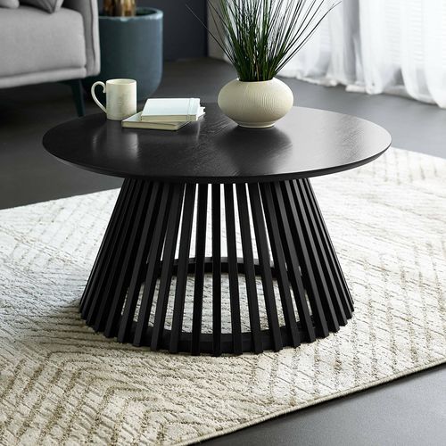 Ollie Black Round Coffee Table with Slatted Base