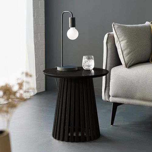 Ollie Black Round Lamp Table with Slatted Base