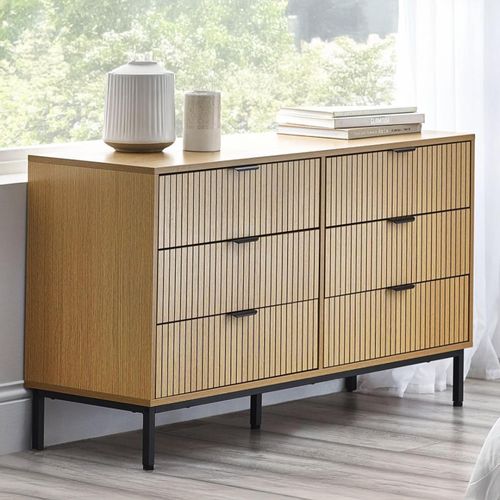 Sia Ribbed Oak 6 Drawer Wide Chest