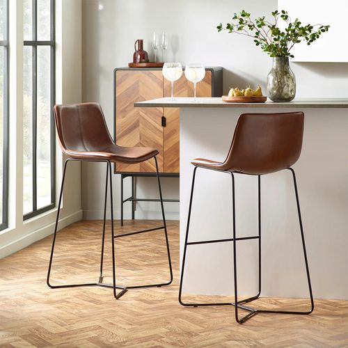 2 x Joren Tan Brown Faux Leather Barstool with Back