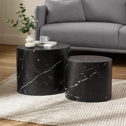 Toba Black Marble Effect Oval Nest of 2 Tables