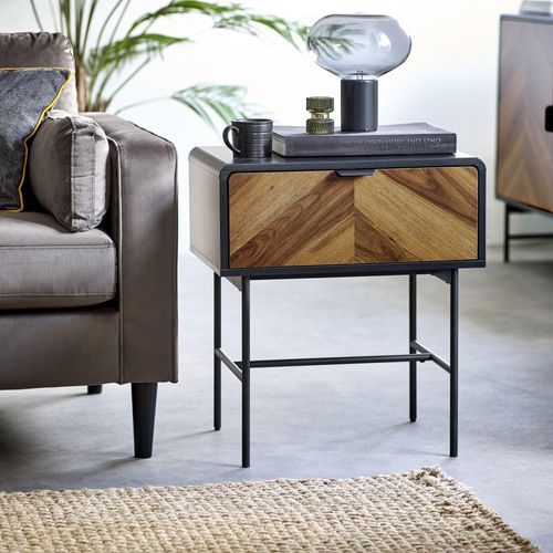 Alvin Chevron Wood Effect 1 Drawer Lamp Table