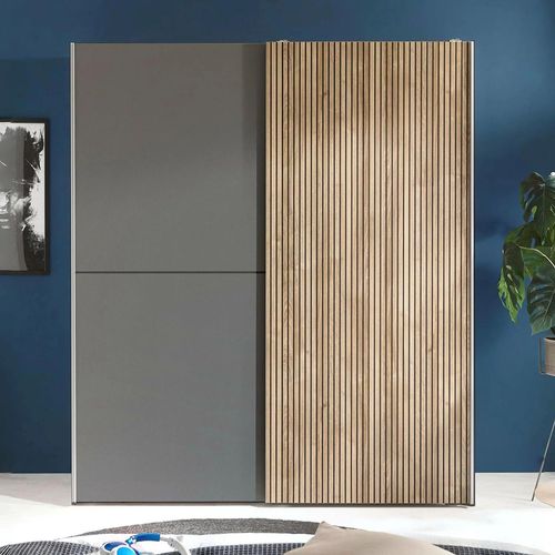 Berno Fluted Oak and Dark Grey 2 Door Sliding Wardrobe