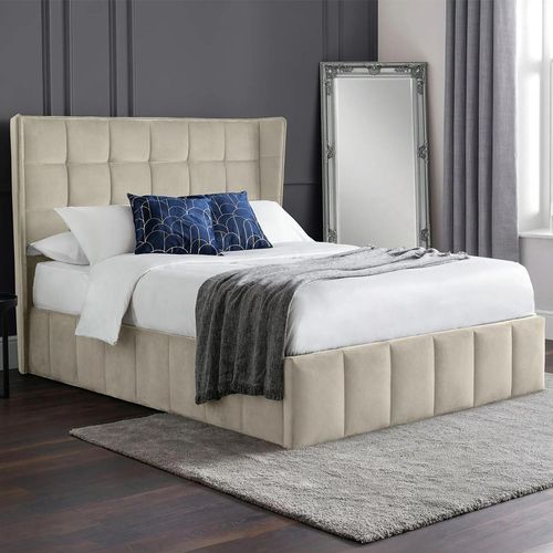 Gatsby Cream Velvet Fabric Ottoman Storage Bed - Sizes Available
