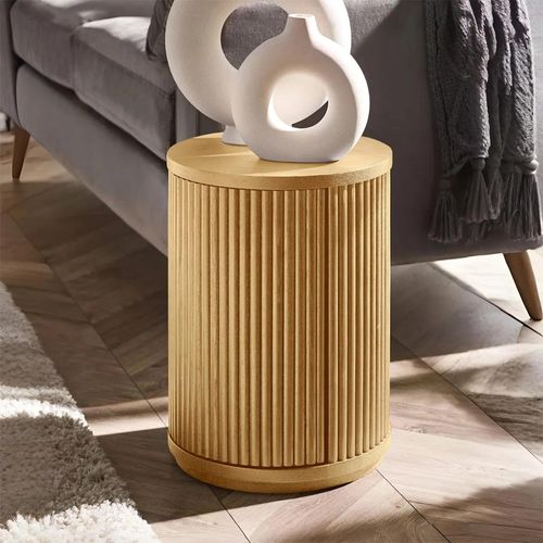 Louis Fluted Light Oak Effect 1 Door Round Side Table