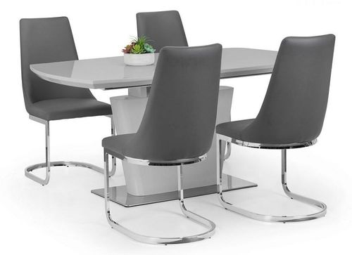 Como Grey Gloss 2-4 Seater Extending Dining Set with 4 Cantilever Chairs