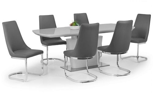 Como Grey Gloss 4-6 Seater Extending Dining Set with 6 Cantilever Chairs