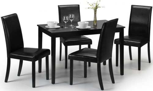 Hudson Black 4 Seater Dining Set with 4 Black Leather Chairs