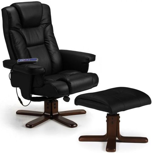 Malmo Black Faux Leather Recliner Chair with Walnut Legs Footstool