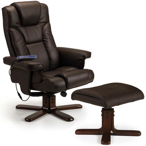 Malmo Brown Faux Leather Recliner Chair with Walnut Legs Footstool