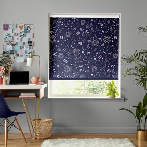 Skinny Dip Zodiac Navy and Pink Roller Blind