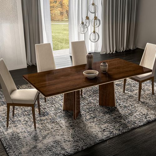 Modern Eva Walnut Italian 6-8 Seater Extending Dining Table with Gold Trim