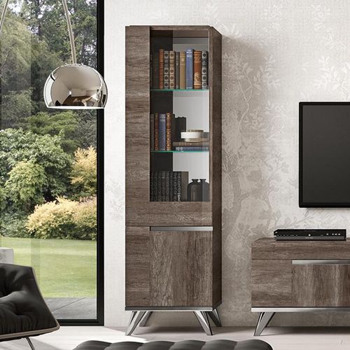 Modern Medea Vintage Oak Italian 1 Door Vitrine - LHF