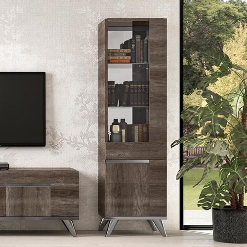 Modern Medea Vintage Oak Italian 1 Door Vitrine - RHF