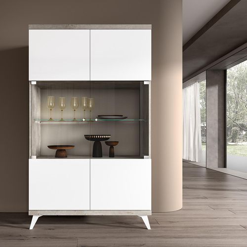 Modern Treviso White Italian 2 Glass Door Vitrine