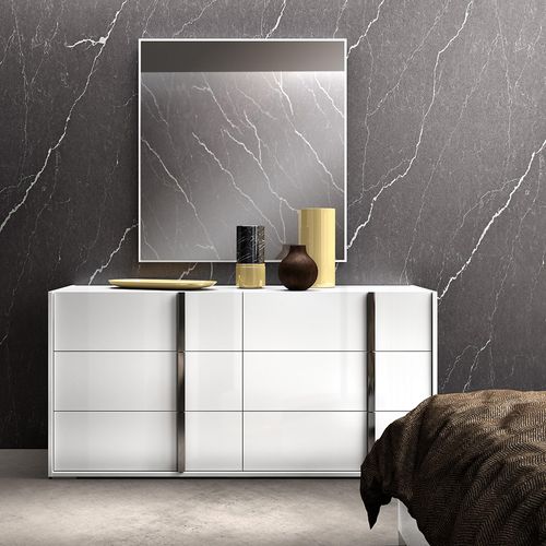 Modern Bianca White Italian 6 Drawer Wide Dresser