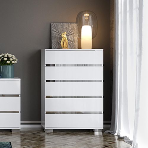 Dream White Italian 5 Drawer Tall Chest