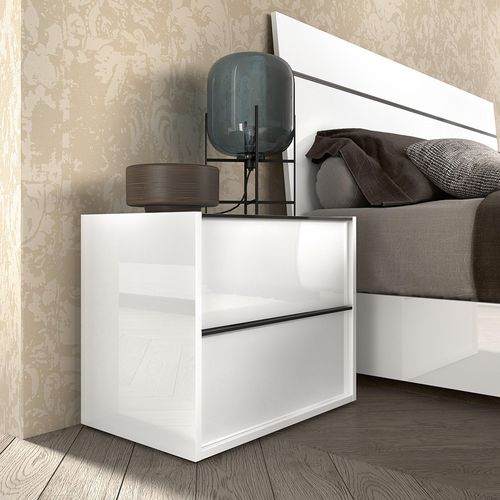 Modern Luna White Italian 2 Drawer Bedside Cabinet