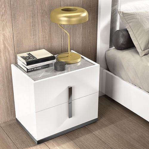 Modern Mara White Italian 2 Drawer Bedside Cabinet