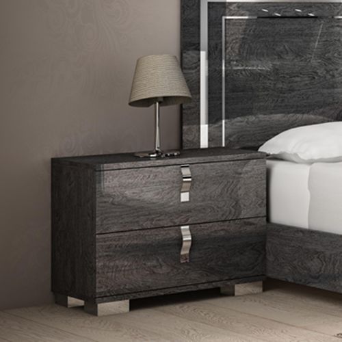 Sarah Grey Birch Italian 2 Drawer Bedside Cabinet with Vertical Handles