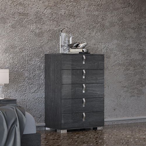 Sarah Grey Birch Italian 5 Drawer Tall Chest with Vertical Handles
