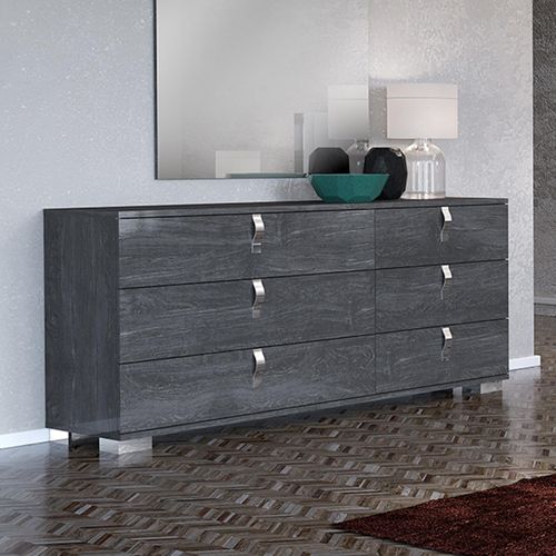 Sarah Grey Birch Italian 6 Drawer Wide Dresser with Vertical Handles