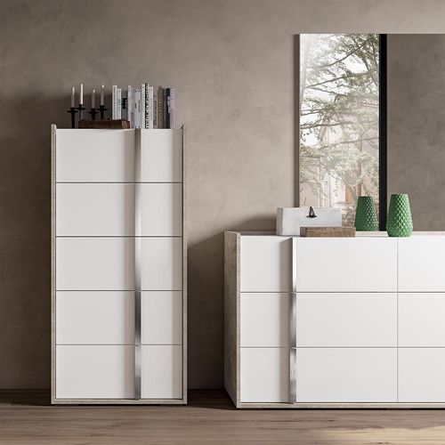 Modern Treviso White Italian 5 Drawer Tall Chest