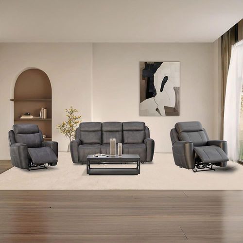 Carlo Dark Grey Leather 3+1+1 Seater Power Recliner Sofa Set