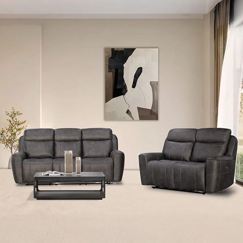 Carlo Dark Grey Leather 3+2 Seater Power Recliner Sofa Set