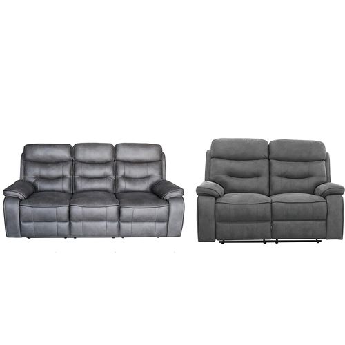 Gabrielle Charcoal Leather 3+2 Seater Manual Recliner Sofa Set