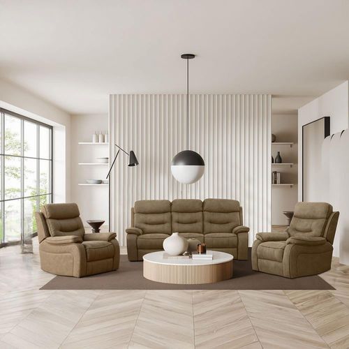 Gabrielle Tawny Brown Leather 3+1+1 Seater Manual Recliner Sofa Set