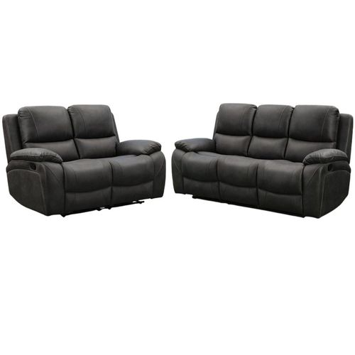 Isobella Charcoal Fabric 3+2 Seater Manual Recliner Sofa Set
