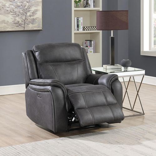 Phoenix Charcoal Leather Power Recliner Armchair