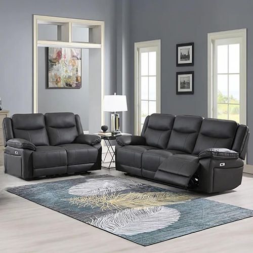 Torino Grey Pewter Faux Leather 3+2 Seater Manual Recliner Sofa Set