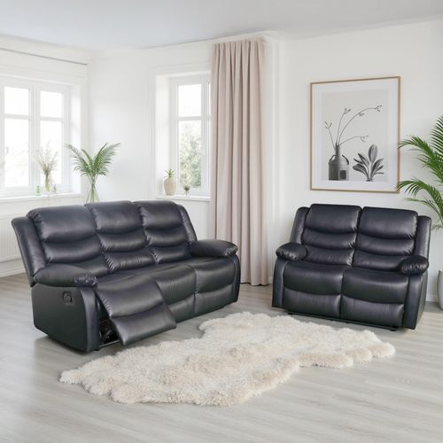 Conrad Black Leather 3+2 Seater Manual Recliner Sofa Set