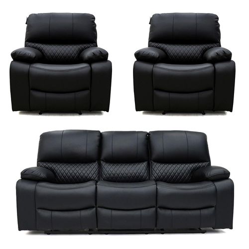 Orla Black Leather 3+1+1 Seater Electric Recliner Sofa Set