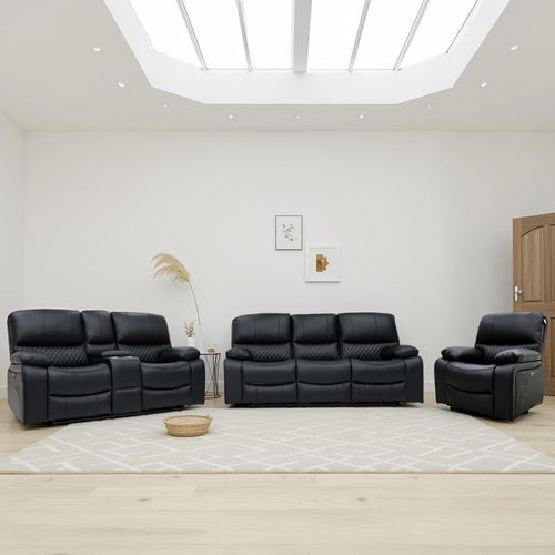 Orla Black Leather 3+2+1 Seater Electric Recliner Sofa Set