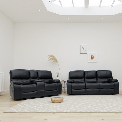 Orla Black Leather 3+2 Seater Electric Recliner Sofa Set