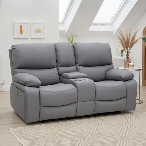 Orla Grey Leather 2 Seater Electric Recliner Sofa