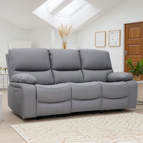 Orla Grey Leather 3 Seater Electric Recliner Sofa