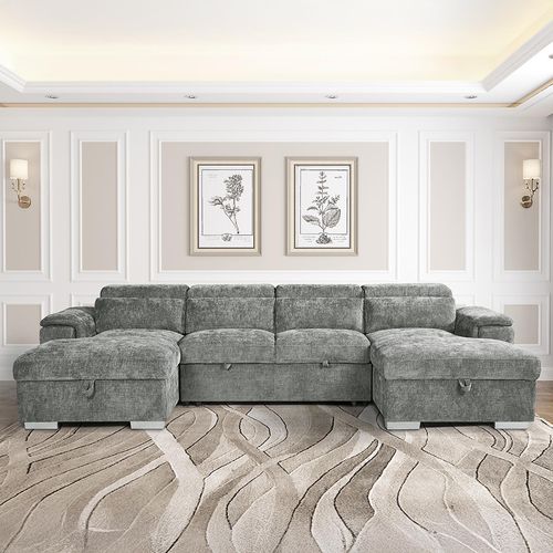 Alaya Grey Fabric U Shape Corner Pull Out Sofabed