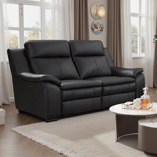 Boston Black Leather 2 Seater Electric Recliner Sofa