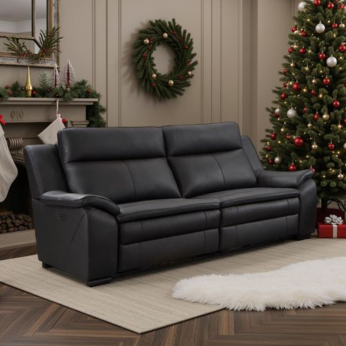 Boston Black Leather 3 Seater Electric Recliner Sofa